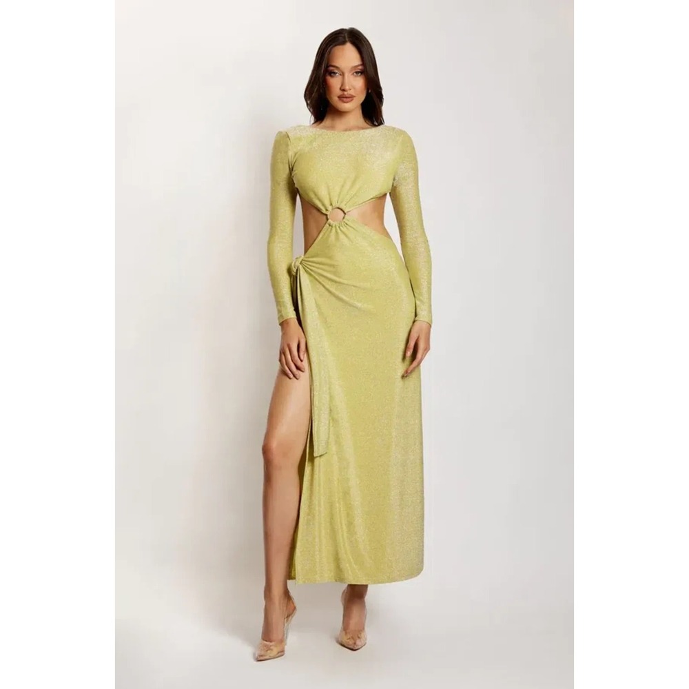 Meshki Maxi Wrap Dress NWT XXL Green Shimmer Backless Cutout Sexy Cocktail